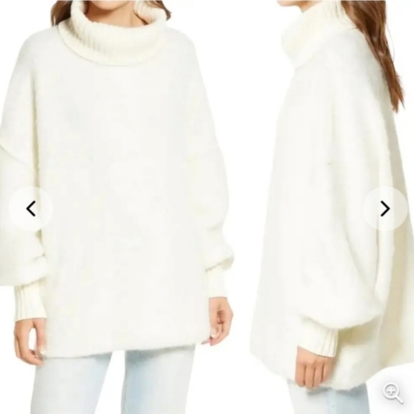 Free People Milo Pullover Ivory Turtleneck Oversized Sweater - Picture 2 of 10